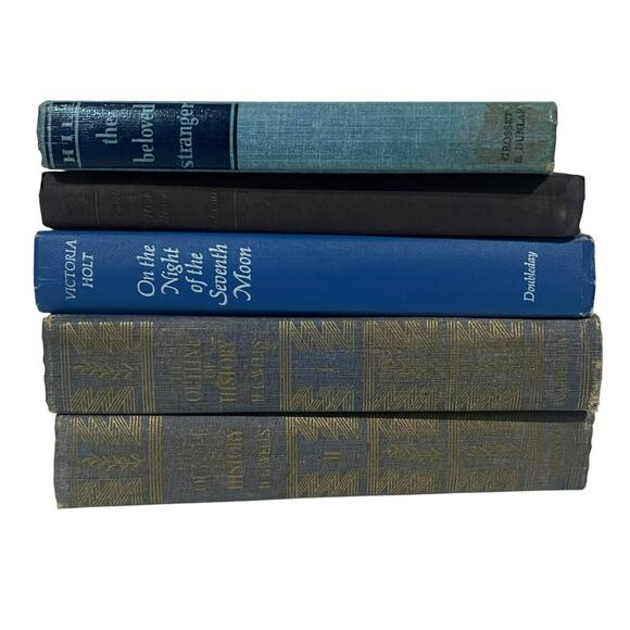 Antique Vintage Books Lot Of 5 Blue Hardcover Prop Decor Staging - Picture 1 of 8